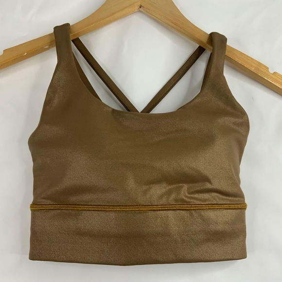 Lululemon Other - Lululemon Energy Bra Longline Gold Foil Metallic Strappy Back Sports Bra Size 4